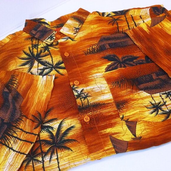 Vintage 80s Robinsons Red Bag Aloha Shirt -M Pocket SSL Vents Tropical Palm Tiki - Picture 8 of 11